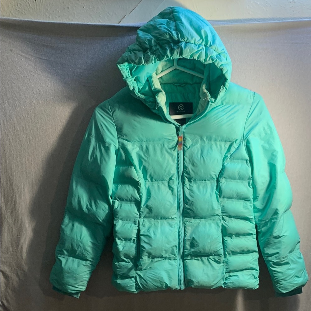 Champion Blue Puffer Jacket with Hood and Water-Resistant Finish